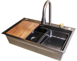 LAVADERO 75X45 MULTIFUN. PESADO /ACC. GRIFO MADERA BLACK